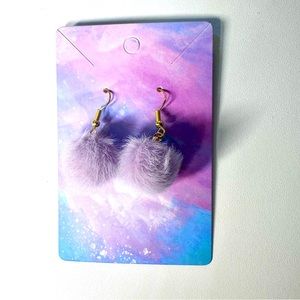 Lavender pastel faux fur fuzz ball gold stainless steel hook handmade earrings!